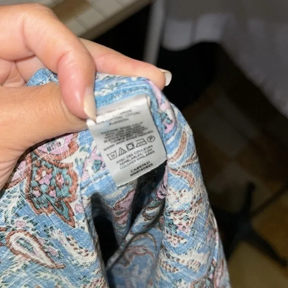 LOFT Blue Paisley Ruffle Yoke Blouse Size Small Button Front - Picture 12 of 12